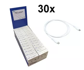 30x USB-C to USB-C charging cable, 1.50m, white, in DINIC countertop display